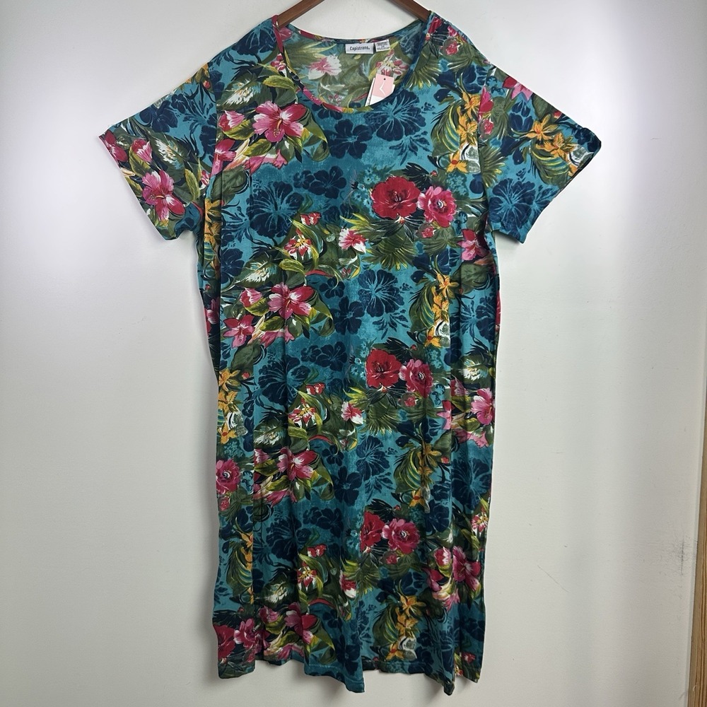 Capistrano 100% Cotton Short Sleeve Lounge House Dress Sz 2X Tropical Floral NWT
